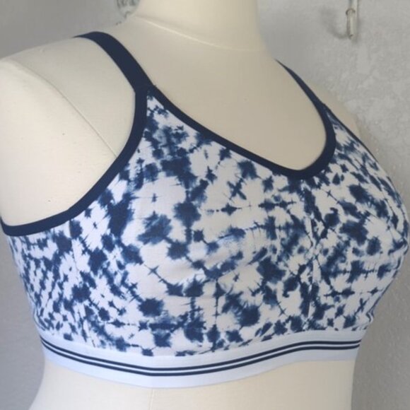 Cacique Bra 44C  Navy & White  Cotton Unlined No-Wire Full Coverage  Scoop - Picture 2 of 5